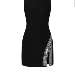 Chic Black Mini Dress with Silver Detailing